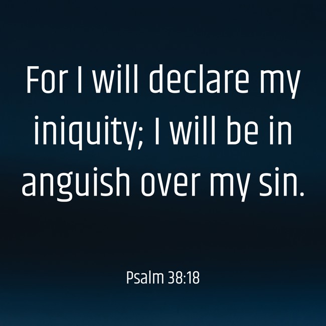 For I will declare my iniquity; I will be in anguish over my sin. - Psalm 38:18