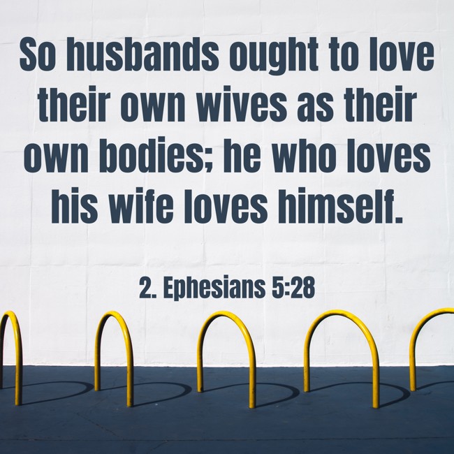 So husbands ought to love their own wives as their own bodies; he who loves his wife loves himself. - 2. Ephesians 5:28
