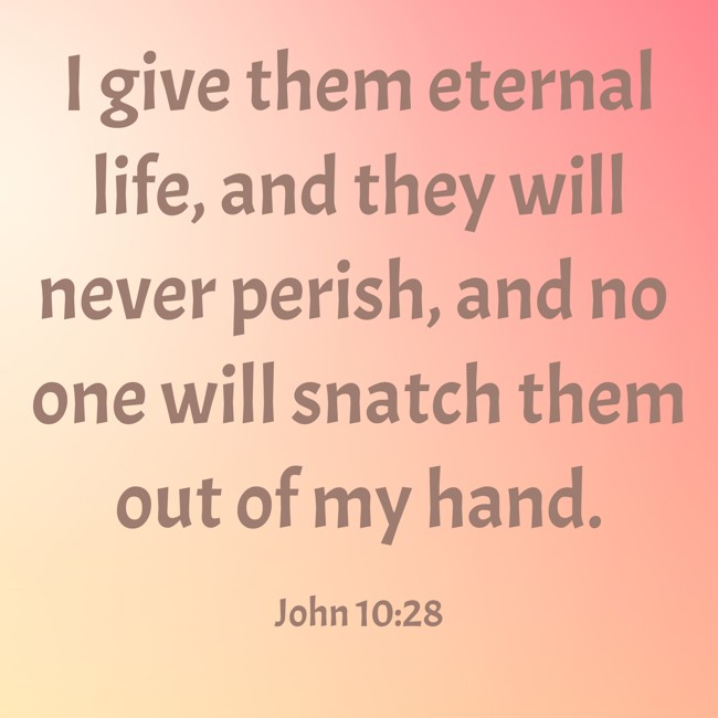 I give them eternal life, and they will never perish, and no one will snatch them out of my hand. - John 10:28