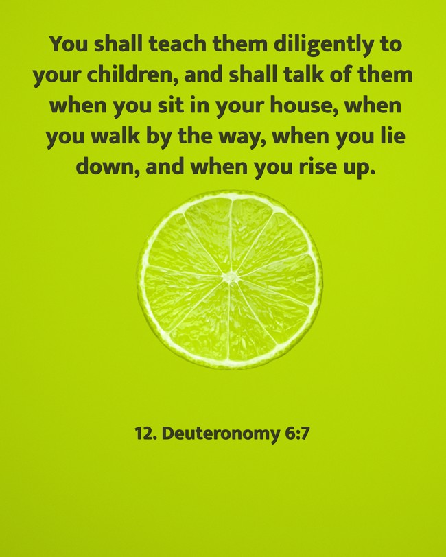 You shall teach them diligently to your children, and shall talk of them when you sit in your house, when you walk by the way, when you lie down, and when you rise up. - 12. Deuteronomy 6:7