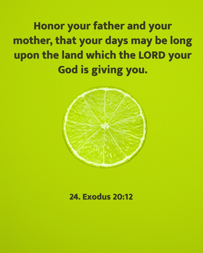 Honor your father and your mother, that your days may be long upon the land which the LORD your God is giving you. - 24. Exodus 20:12