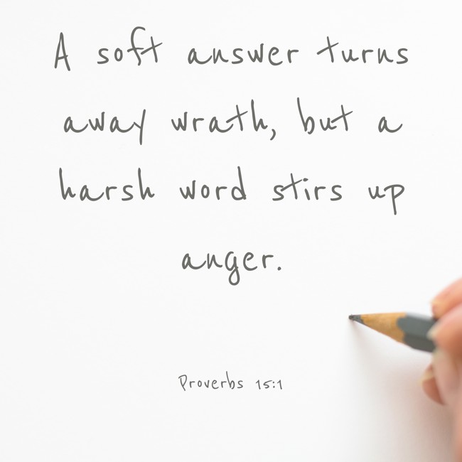 A soft answer turns away wrath, but a harsh word stirs up anger. - Proverbs 15:1