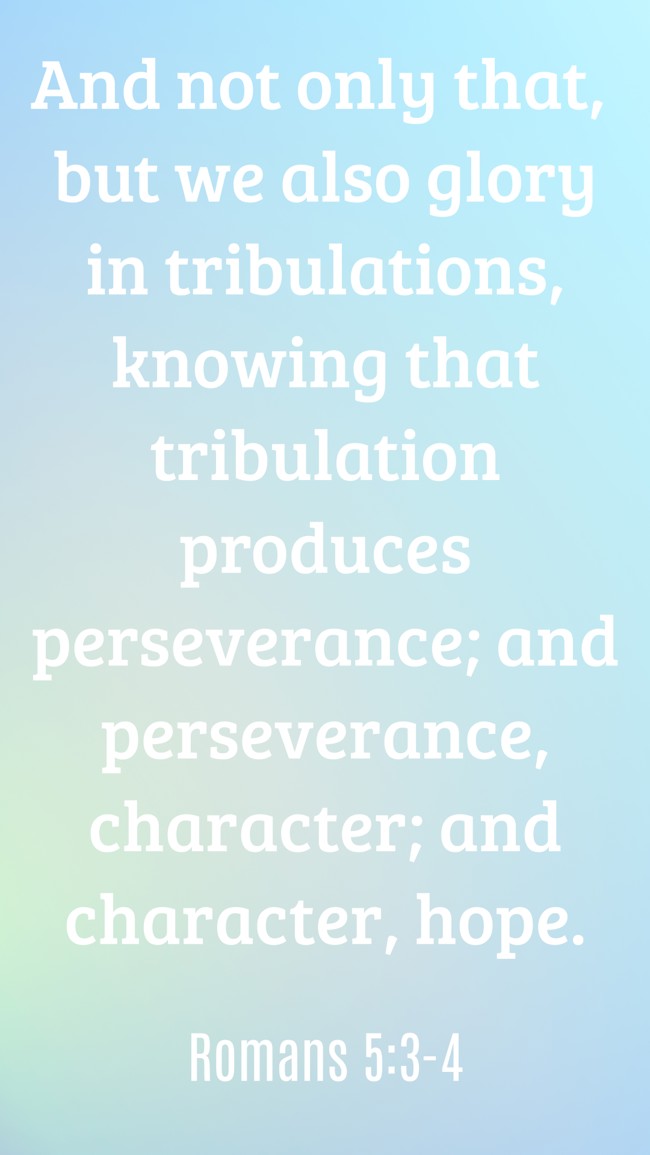 And not only that, but we also glory in tribulations, knowing that tribulation produces perseverance; and perseverance, character; and character, hope. - Romans 5:3-4