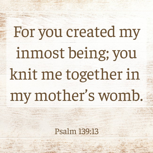 For you created my inmost being; you knit me together in my mother’s womb. - Psalm 139:13
