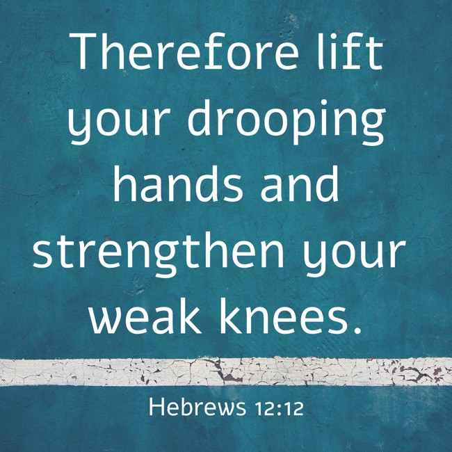 Therefore lift your drooping hands and strengthen your weak knees. - Hebrews 12:12