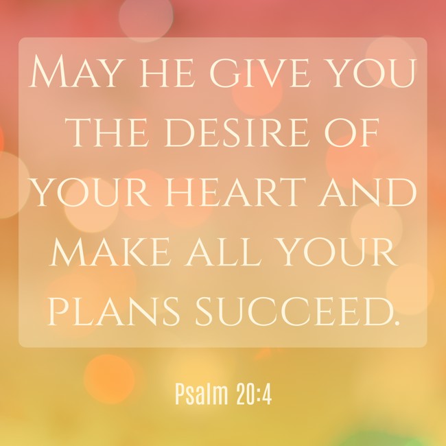May he give you the desire of your heart and make all your plans succeed. - Psalm 20:4