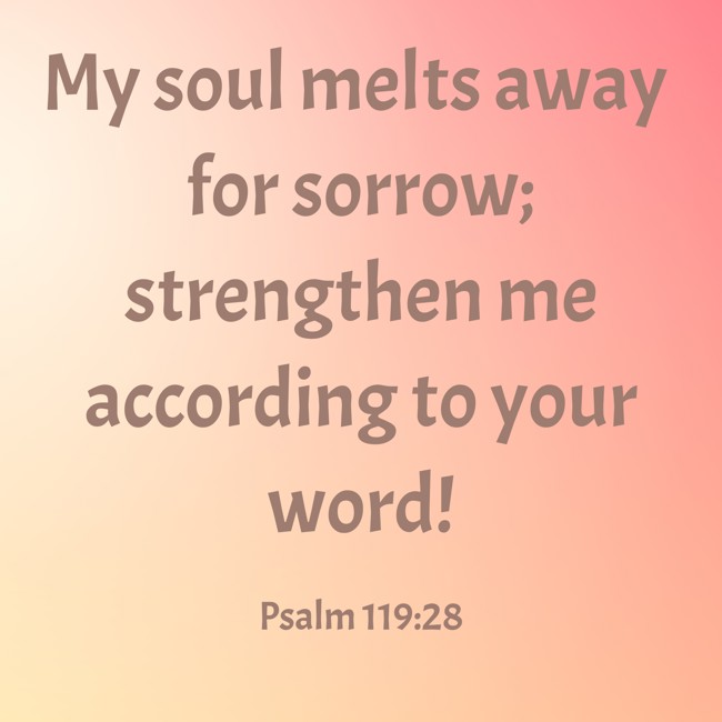My soul melts away for sorrow; strengthen me according to your word! - Psalm 119:28