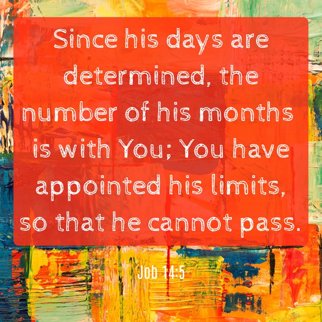 Since his days are determined, the number of his months is with You; You have appointed his limits, so that he cannot pass. - Job 14:5