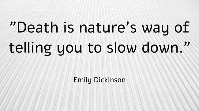 Death is nature's way of telling you to slow down. - Emily Dickinson