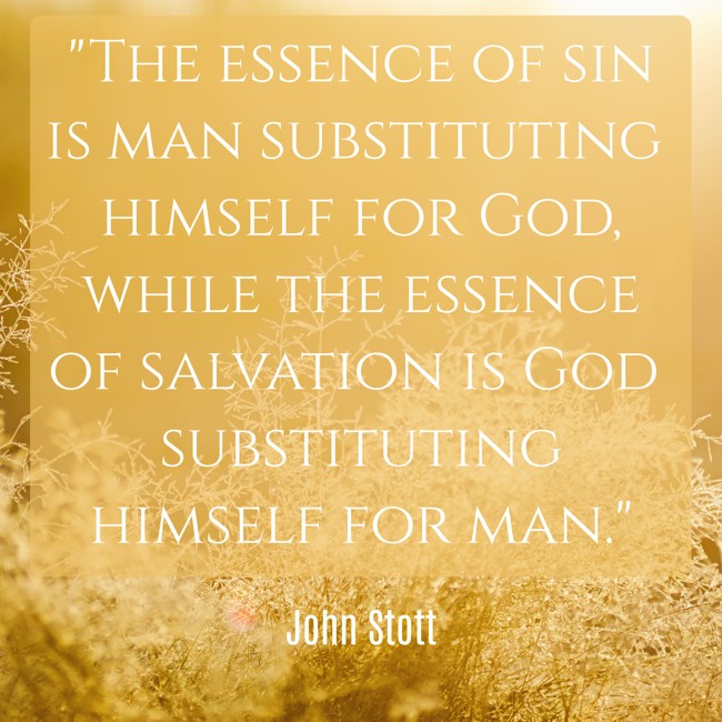 The essence of sin is man substituting himself for God, while the essence of salvation is God substituting himself for man. - John Stott