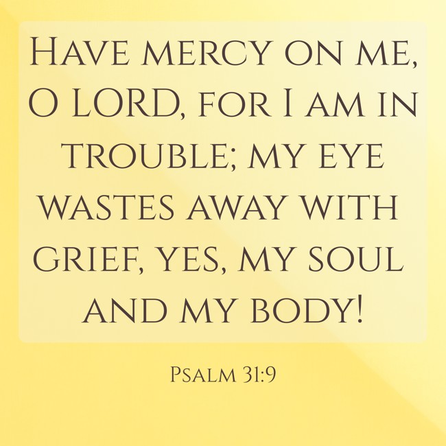Have mercy on me, O LORD, for I am in trouble; my eye wastes away with grief, yes, my soul and my body! - Psalm 31:9