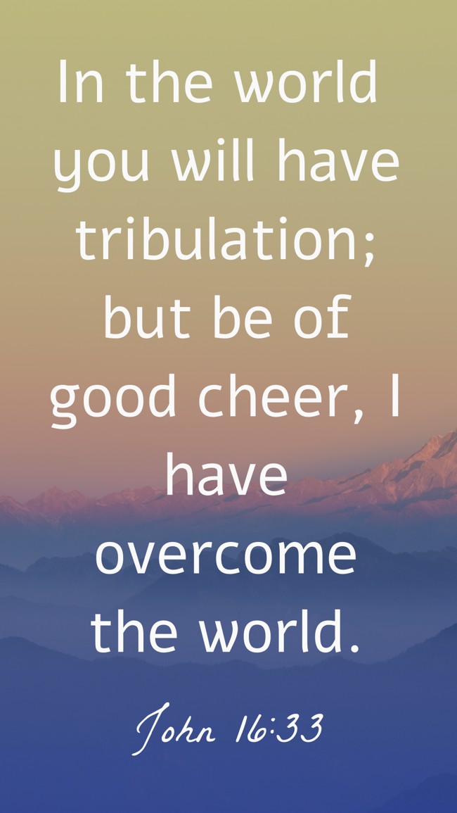 In the world you will have tribulation; but be of good cheer, I have overcome the world. - John 16:33