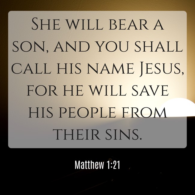 She will bear a son, and you shall call his name Jesus, for he will save his people from their sins. - Matthew 1:21