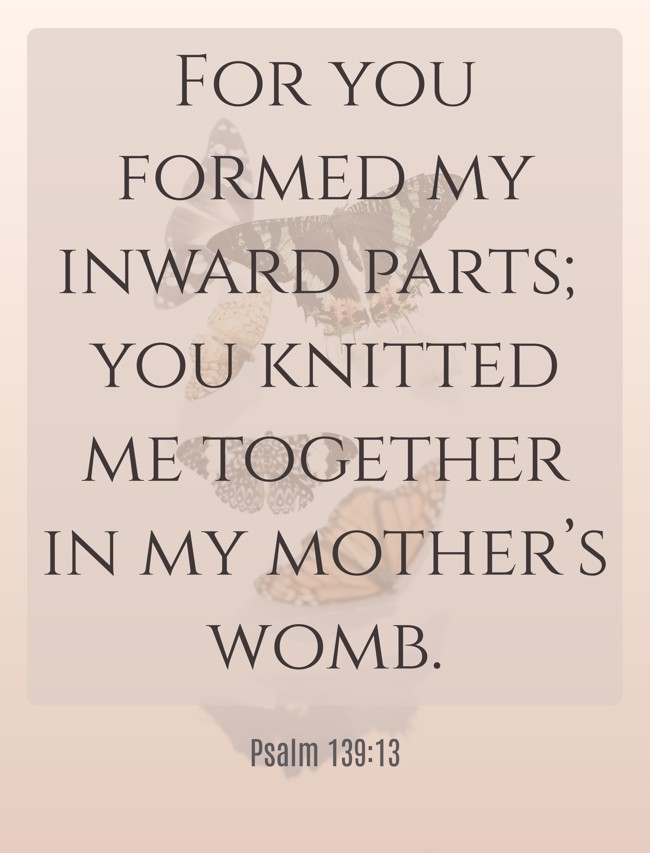 For you formed my inward parts; you knitted me together in my mother’s womb. - Psalm 139:13