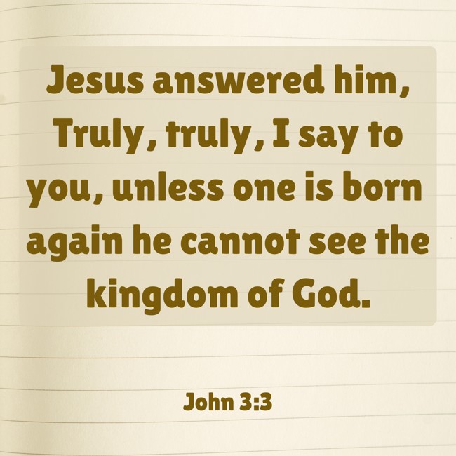 Jesus answered him, Truly, truly, I say to you, unless one is born again he cannot see the kingdom of God. - John 3:3