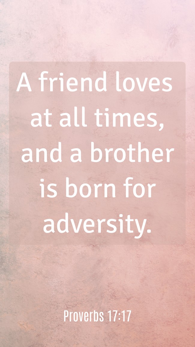 A friend loves at all times, and a brother is born for adversity. - Proverbs 17:17