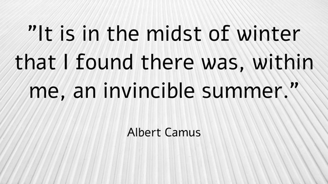 It is in the midst of winter that I found there was, within me, an invincible summer. - Albert Camus