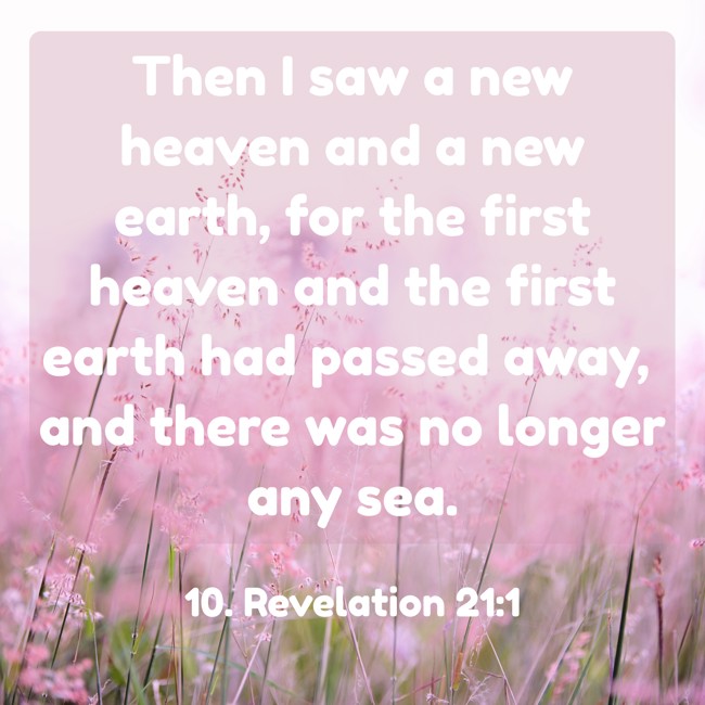 Then I saw a new heaven and a new earth, for the first heaven and the first earth had passed away, and there was no longer any sea. - 10. Revelation 21:1