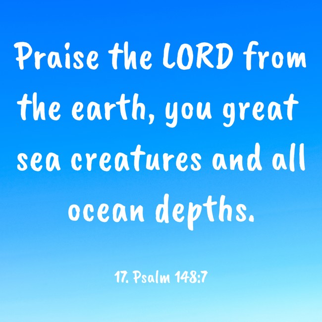 Praise the LORD from the earth, you great sea creatures and all ocean depths. - 17. Psalm 148:7