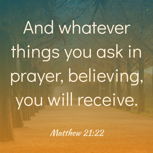  And whatever things you ask in prayer, believing, you will receive.   - Matthew 21:22 