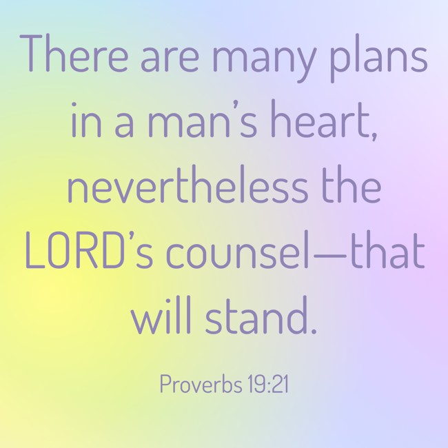 There are many plans in a man’s heart, nevertheless the LORD’s counsel—that will stand. - Proverbs 19:21