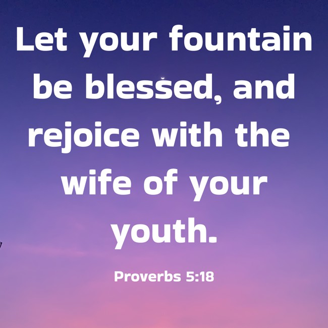 Let your fountain be blessed, and rejoice with the wife of your youth. - Proverbs 5:18