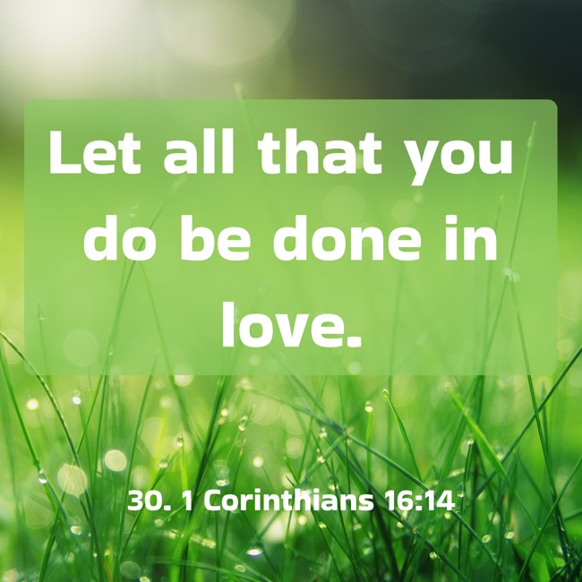 Let all that you do be done in love. - 30. 1 Corinthians 16:14
