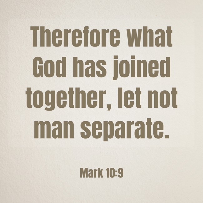 Therefore what God has joined together, let not man separate. - Mark 10:9