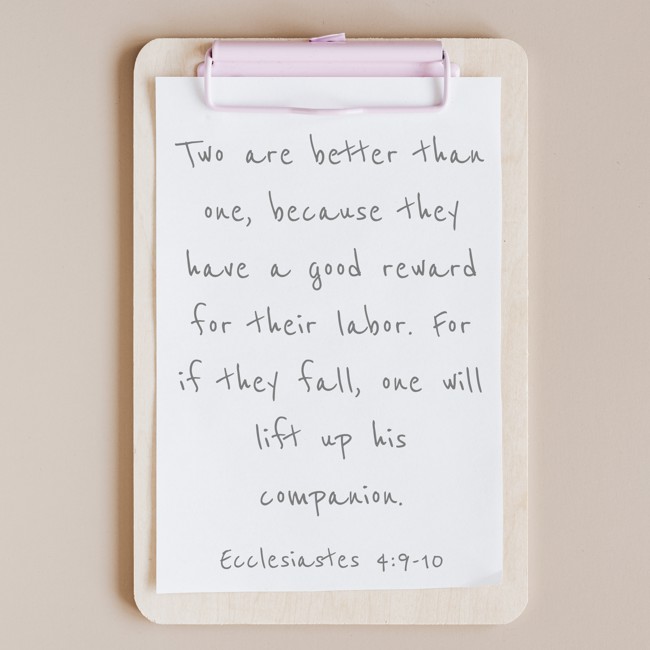 Two are better than one, because they have a good reward for their labor. For if they fall, one will lift up his companion. - Ecclesiastes 4:9-10