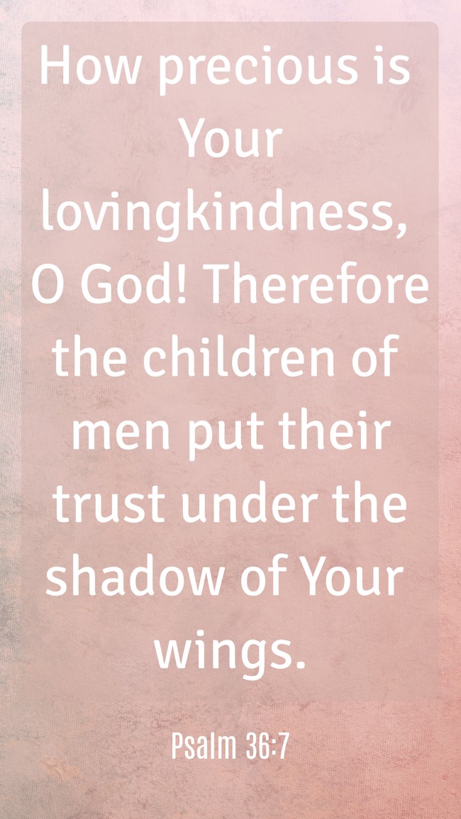 How precious is Your lovingkindness, O God! Therefore the children of men put their trust under the shadow of Your wings. - Psalm 36:7