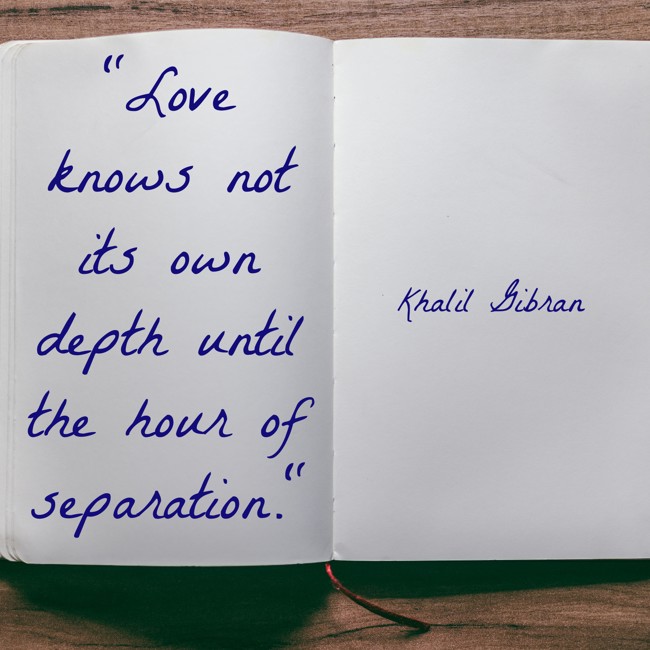 Love knows not its own depth until the hour of separation. - Khalil Gibran