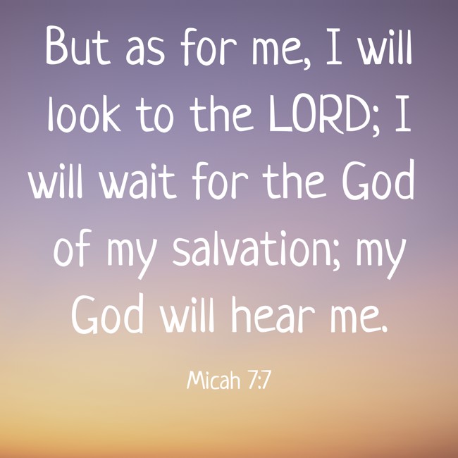  But as for me, I will look to the LORD; I will wait for the God of my salvation; my God will hear me.   - Micah 7:7 