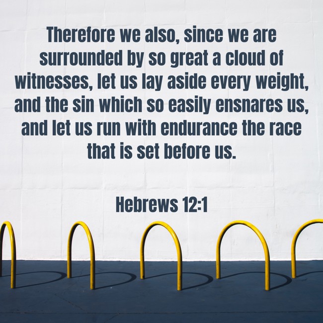 Therefore we also, since we are surrounded by so great a cloud of witnesses, let us lay aside every weight, and the sin which so easily ensnares us, and let us run with endurance the race that is set before us. - Hebrews 12:1