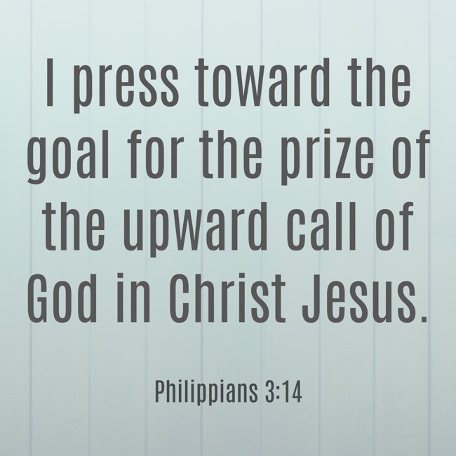 I press toward the goal for the prize of the upward call of God in Christ Jesus. - Philippians 3:14