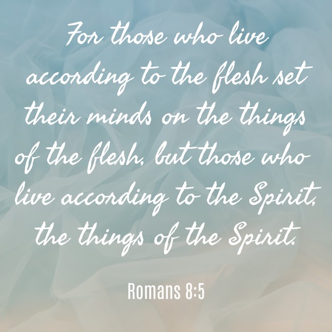For those who live according to the flesh set their minds on the things of the flesh, but those who live according to the Spirit, the things of the Spirit. - Romans 8:5