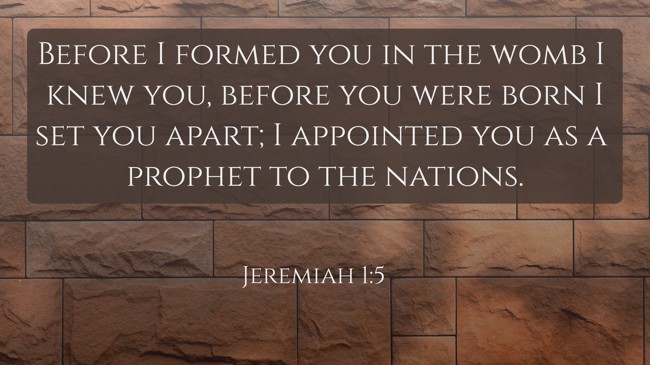Before I formed you in the womb I knew you, before you were born I set you apart; I appointed you as a prophet to the nations. - Jeremiah 1:5
