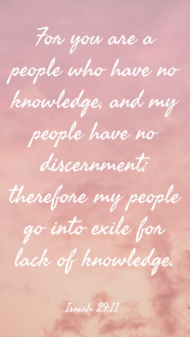 For you are a people who have no knowledge, and my people have no discernment; therefore my people go into exile for lack of knowledge. - Isaiah 29:11