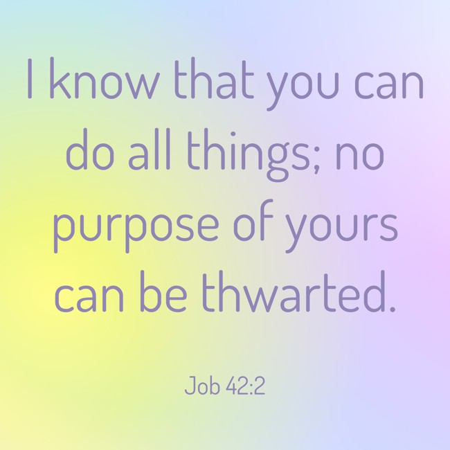 I know that you can do all things; no purpose of yours can be thwarted. - Job 42:2
