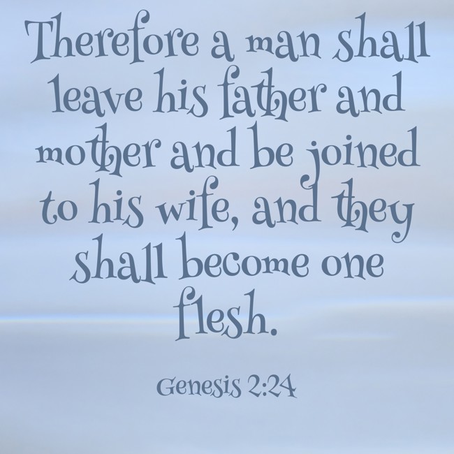 Therefore a man shall leave his father and mother and be joined to his wife, and they shall become one flesh. - Genesis 2:24