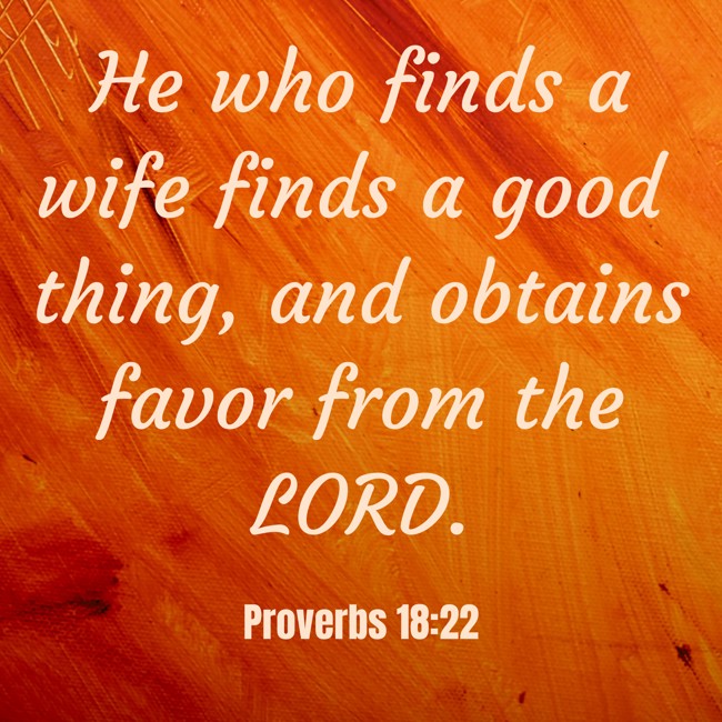 He who finds a wife finds a good thing, and obtains favor from the LORD. - Proverbs 18:22