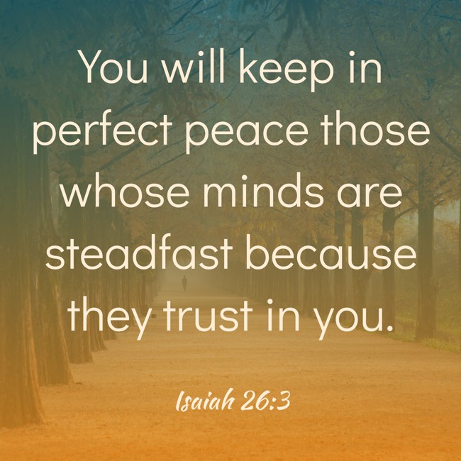 You will keep in perfect peace those whose minds are steadfast because they trust in you. - Isaiah 26:3