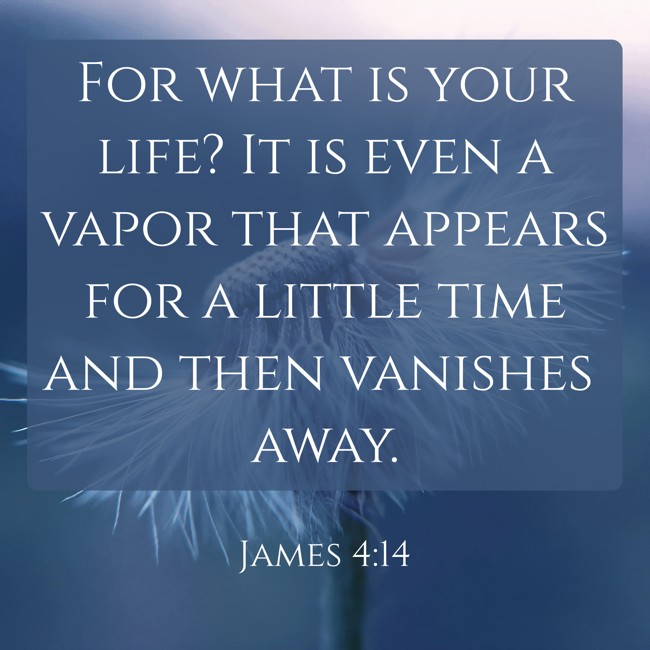 For what is your life? It is even a vapor that appears for a little time and then vanishes away. - James 4:14