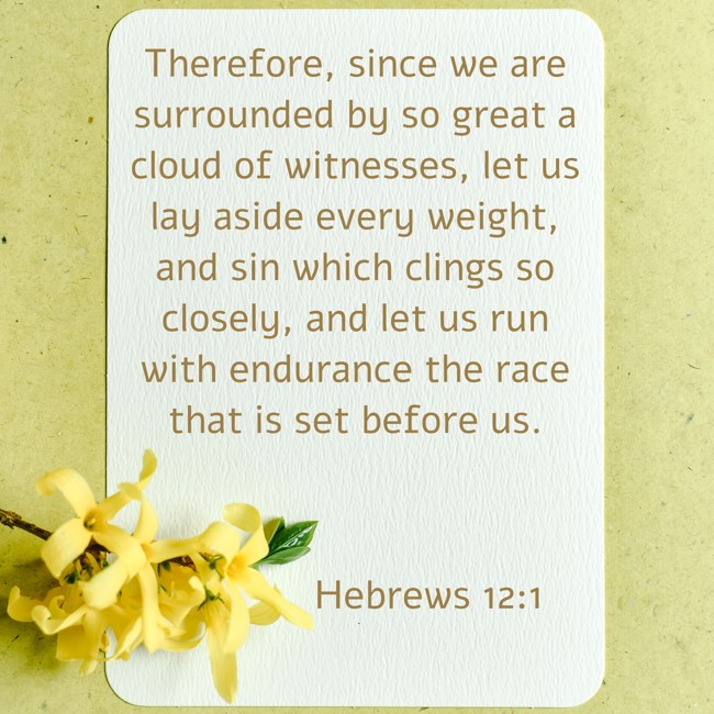 Therefore, since we are surrounded by so great a cloud of witnesses, let us lay aside every weight, and sin which clings so closely, and let us run with endurance the race that is set before us. - Hebrews 12:1