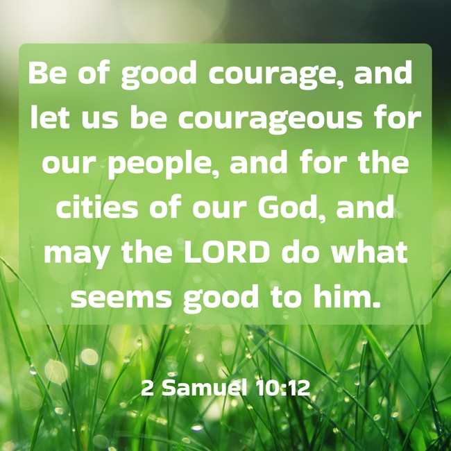 Be of good courage, and let us be courageous for our people, and for the cities of our God, and may the LORD do what seems good to him. - 2 Samuel 10:12