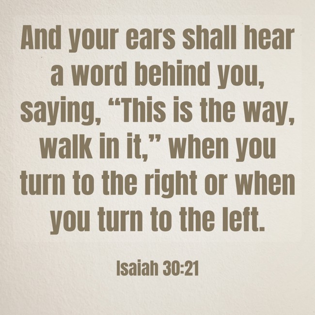 And your ears shall hear a word behind you, saying, “This is the way, walk in it,” when you turn to the right or when you turn to the left. - Isaiah 30:21