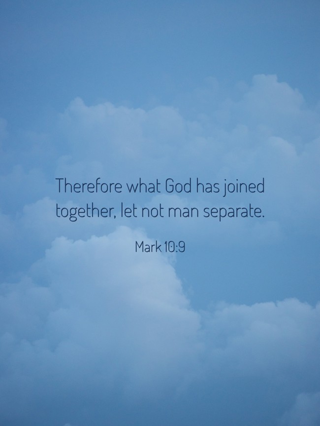 Therefore what God has joined together, let not man separate. - Mark 10:9