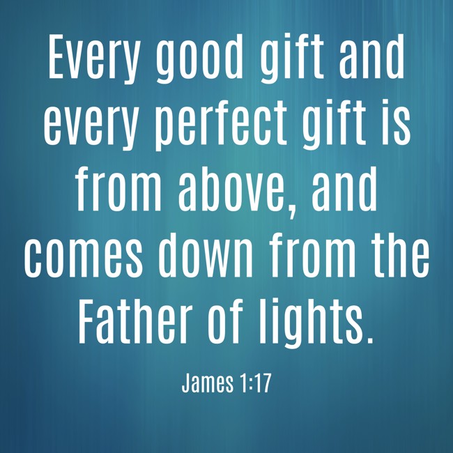 Every good gift and every perfect gift is from above, and comes down from the Father of lights. - James 1:17