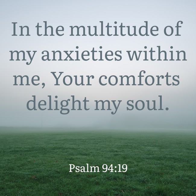 In the multitude of my anxieties within me, Your comforts delight my soul. - Psalm 94:19