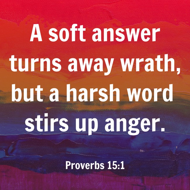 A soft answer turns away wrath, but a harsh word stirs up anger. - Proverbs 15:1