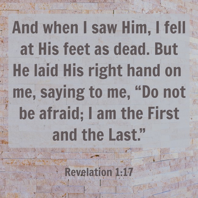 And when I saw Him, I fell at His feet as dead. But He laid His right hand on me, saying to me, “Do not be afraid; I am the First and the Last.” - Revelation 1:17